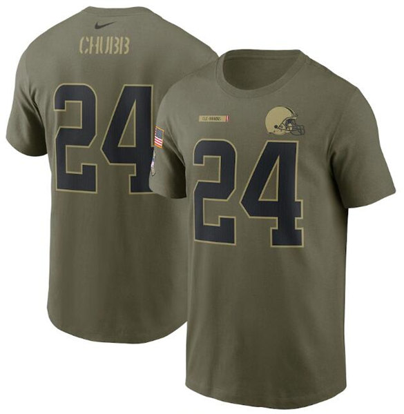 Men's Cleveland Browns #24 Nick Chubb 2021 Olive Salute To Service Legend Performance T-Shirt